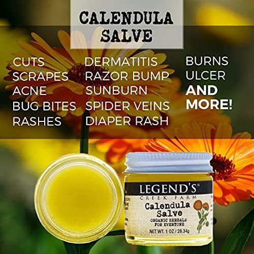 Legend's Creek Farm Herbal Salve - Healing Ointment with Calendula Flowers & Grapeseed Oil - Natural Balm for Dry Skin, Scrapes, & Stings - 1oz. Healing Balm Handmade in USA (Calendula S.)