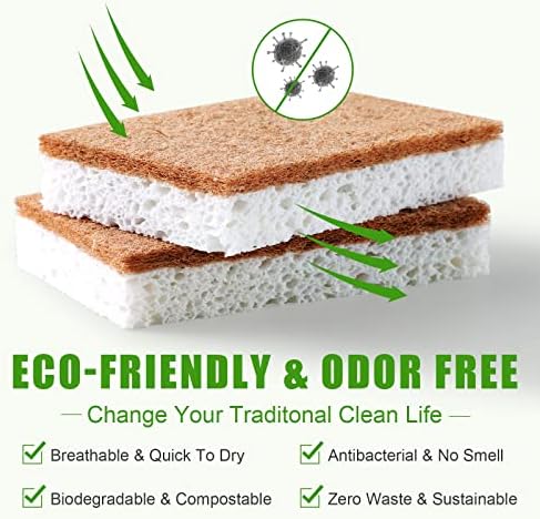PANYEE Biodegradable Natural Kitchen Sponge，Eco Friendly Sponges for Dishes,Compostable Cellulose Sponge with Natural Plant Based Coconut Walnut Sustainable Scrubber Pack of 12