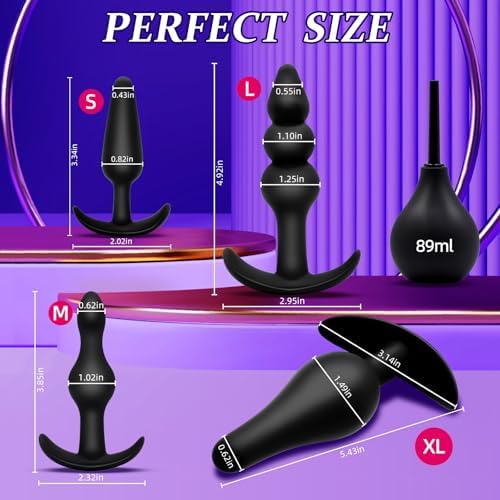 Silicone Anal Plug Set 5 PCS Training Kit Butt Plug Anus from Beginners to Advanced Player for Comfortable Long-Term Wear, Sex Toys for Couples