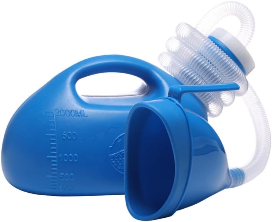 Unisex Female or Male Bed Urinal,YUMSUM Universal Potty Pee Bottle Collector Travel Toilet 2000ML with Lid and 1.3M Drain Hose (L Female Blue)