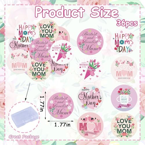 36pcs Edible Happy Mother's Day Cupcake Toppers Pink Wafer Paper Love Mom Thank You Mom Cupcake Picks Edible Flower Mother’s Day Cake Toppers for Best Mom Mother's Day Theme Party Supplies