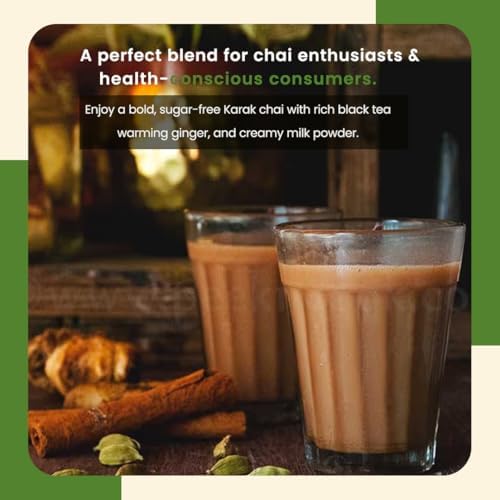 Alkhair Karak Tea with Cardamom, Unsweetened Instant Chai Tea Latte with Milk, Sugar-Free, 12 Sachets 15g (180g Total)