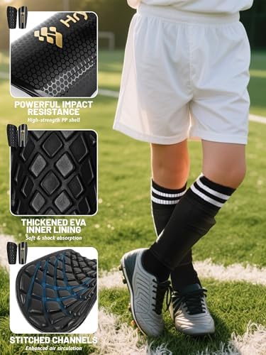 Hryrbay Kids Soccer Shin Guards Toddler Shin Pads with Sleeves and Socks for Age 3-16 Protective Lightweight Soccer Equipment Ideal for Playing Training Inspired by The World Cup