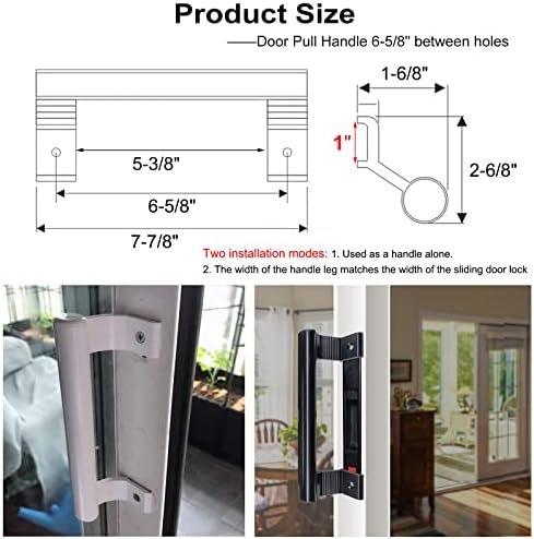 Aluminum Sliding Door Handle - 8" Glass Door Pull Fits 6-5/8" Mounting Holes - Perfect for Patio Doors (Black)