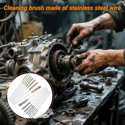 RAWILL 16Pcs Tube Cleaning Brush, Brass Stainless Steel Engine Cleaning Brushes, 12 Inch Long Round Wire Pipe Cleaner for Deep Pipes, Auto Parts, Engine Parts, 8 Sizes