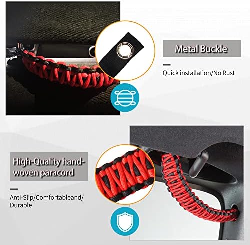 4 x Paracord Grab Handles Compatible with Wrangler JK JKU JL JLU JT Accessories Universal Roll Bar Grab Handles Replacement for Wrangler Grip Handle (Red)