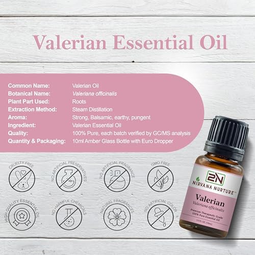 Valerian Essential Oil, 100% Pure Undiluted, Aromatherapy Oil for Diffuser, Hair & Skin Care