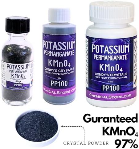Potassium Permanganate - CHEMICALSTORE.COM Condy's Crystals, FreeFlow, Powder | 97% Pure KMnO4 | for Water Purification, Disinfection & Aquaculture | Removes Iron & Manganese (200 Grams)