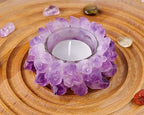 Natural Amethyst Cluster, Raw Crystal Tealight Candle Holder Crystal Stone Candle Stand High Energy Geode Votive with Healing Effects