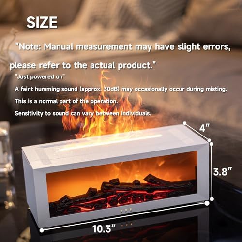 TMEHM Fireplace Flame Air Diffuser Humidifier,7 Colors Aromatherapy Essential Oil Diffuser,Ultrasonic Aroma Humidifier with Timer for Home,Bedroom,Office,Yoga (White, L)