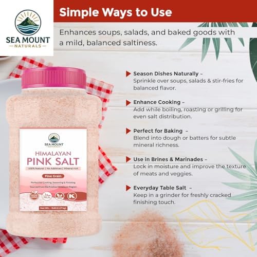 Himalayan Pink Salt Fine Grain 80oz (5 Pound), Kosher Certified, Non-GMO, Pure Mineral-Rich Pink Himalayan Sea Salt, For Cooking, Seasoning, Baking & Table Salt - Sea Mount Naturals