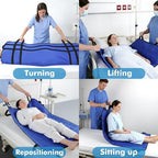 Positioning Bed Pad with Handles 48" x 40" Washable Transfer & Slide Sheet for Moving Patients, Turning & Lifting, Draw Sheet for Hospital Bed, Blue