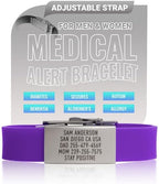 Medical Alert ID Bracelet - Personalized Stainless Steel Tag with Adjustable Silicone Band, Waterproof Emergency Identification Wristband for Women and Men (5 Lines Custom Engraving)