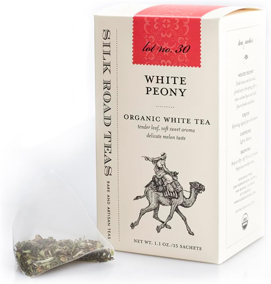 Silk Road Teas, Organic White Peony Tea, Bai Mu Dan, Soft & Sweet Aroma, Delicate Melon Taste, 15 Tea Bags