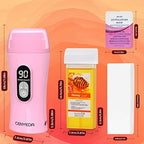 Digital Roll On Wax Kit,Honey Thermostatic Roller Waxing Kit for Sensitive Skin, Depilatory Soft Wax Warmer with 2 Cartridge Refill 10 Wax-removing wipes and 100pcs Wax Strips