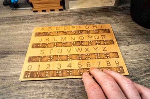 Creative Escape Rooms Made in USA - Raised Dots Braille Alphabet and Number Wood Board - Learn Braille - Tactile Montessori - Teaching Aid
