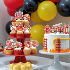 48 Pcs Fire Truck Cupcake Toppers Firetruck Birthday Decorations Firefighter Cupcake Toppers Fire Truck Birthday Decorations