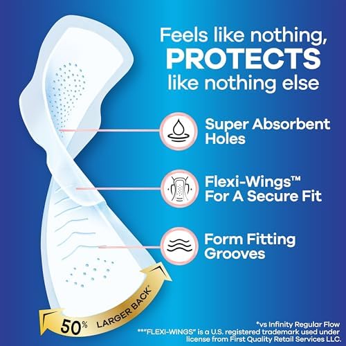 Always Infinity Feminine Pads for Women, Flexfoam Pads with Wings, Size 4, Overnight Absorbency, Unscented, 78 Count (3 Packs of 26)