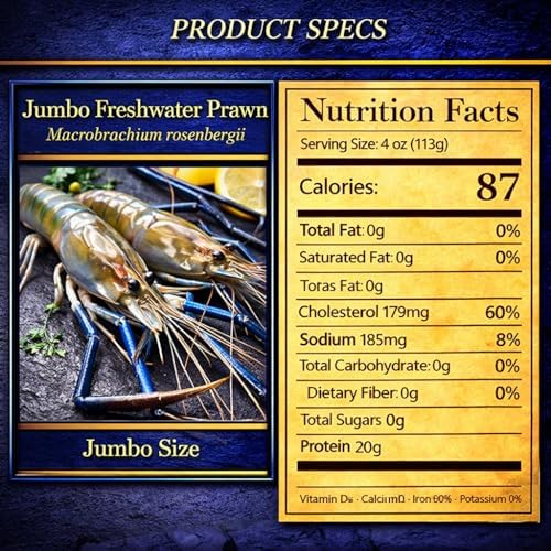 OCEANZEN Jumbo Freshwater Prawn|Macrobrachium Rosenbergii|Jumbo Size, Head-On, Shell-On, IQF|Sweet, Firm Texture|Restaurant-Quality Seafood for Grilling, Stir-Fry & Steaming|2LB/Pack|10 lb