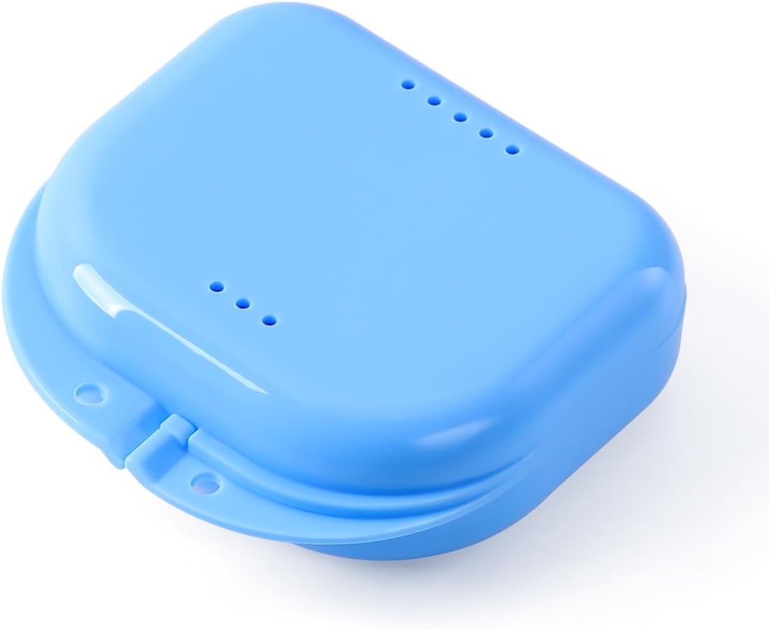 JMU Retainer Case with Vent Holes, Orthodontic Retainer Case Mouth Guard Case with Tight Snap Closure, Light Blue