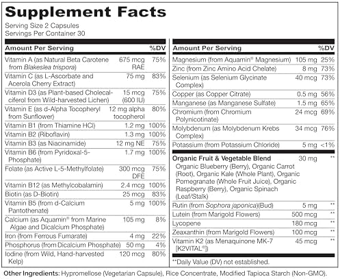 NATURELO Multivitamins for Teenage Girls/Boys, 60 Capsules, Whole Food Multivitamin with Minerals, Non-GMO, Vegetarian