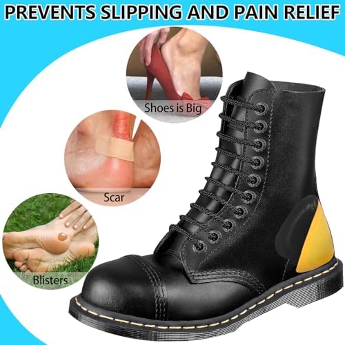 4 Pair Leather Heel Pads, Heel Grips Liner Cushions for Pain Relief, Inserts for Women/Men Loose Shoes Improved Shoe Fit and Comfort (Black)