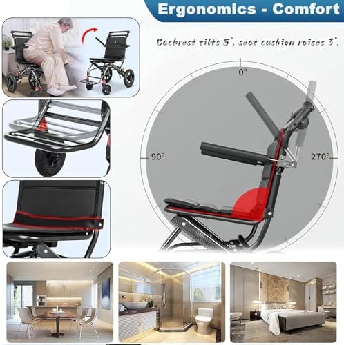 Lightweight Transport Wheelchair (only 15lb), Portable Folding Travel Wheelchairs with Locking Hand Brakes, Ultra Light Wheel Chair for Adults & Child w/ 12'' Honeycomb Tires, Up to 280lbs