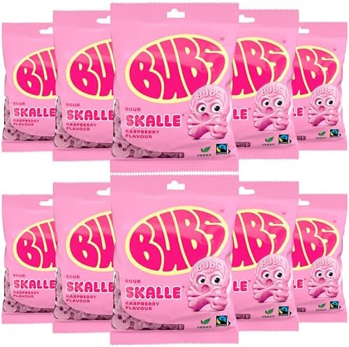 Swedish Candy Bubs Cool Raspberry Skull Foam 10 Pack of 90g (2 POUND)