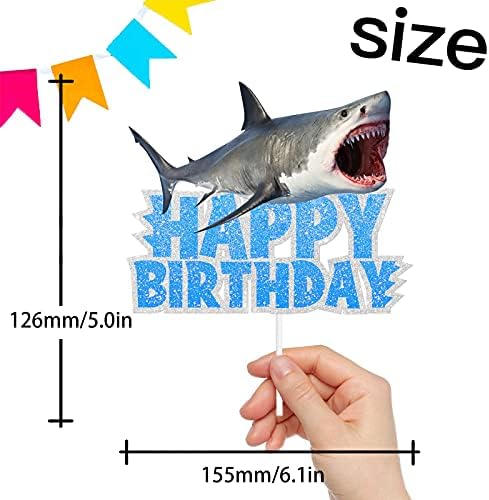 Blue Glitter Sea Creature Topper Cake Orca Shark Theme Decor Supplies Baby Shower Boys Girls Happy Birthday Party Decorations