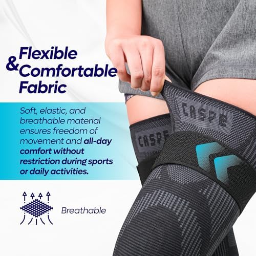 Caspe 1 Pack Full Leg Compression Sleeve with Strap–Long Length Leg Compression Support for Running, Basketball, Cycling, Workout & Sports – Thigh Knee Calf Support for Men & Women (X-Large)