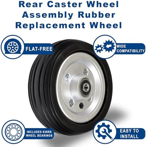 AlveyTech 6"x2" Rear Caster Wheel Assembly for Jazzy Select, Jazzy Select Elite, & Pride TSS 300 Power Chairs - Replacement Wheels with Non-Marking Black Solid Tires and 638RS Bearings (WHLASMB2047)