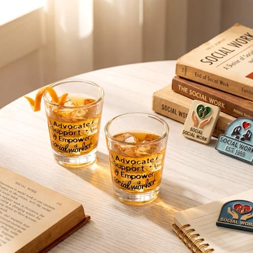 2 Pcs Social Worker Gift for Women Men Shot Glasses Bulk 2 oz Shot Glasses Gifts with Text Funny Social Worker Accessories Graduation Office Decor