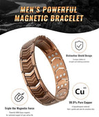 Copper Bracelet for Men,3X Magnetic,3800 Gauss,99.99% Pure Copper Magnetic Bracelets for Men, Power Balance,Shield Design,Gift Box Packaging With Adjustment Tool