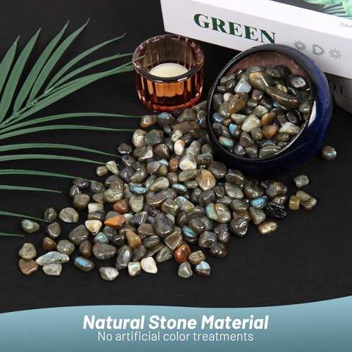 1.1lb Natural Crushed Labradorite Crystal Tumbled Chips-Moonstone Healing Crystals Chips Bulk, Crushed Crystal Gemstones for Crafts, Beautiful Package for Gift(Labradorite)