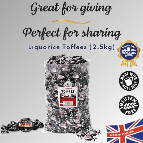 Walkers Nonsuch Liquorice Toffees Bulk Bag – Black Licorice Candy from UK – Individually Wrapped British Candy Gift – Old Fashioned English Toffee with Condensed Milk & Black Treacle, 88.18 Oz (2.5kg)