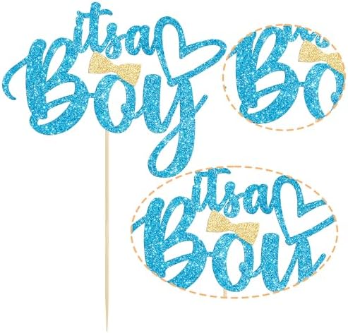 Gyufise 1 Pack Blue Glitter It's a Boy Cake Topper Gender Reveal Cake Decoration Pick for Baby Shower Gender Reveal Baby Boy 1st 2nd 3rd Birthday Party Decorations Supplies