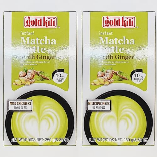 Gold Kili Instant Matcha latte with Ginger, 10 Sachets, Mild Spiciness, 8.82 oz,2 Pack
