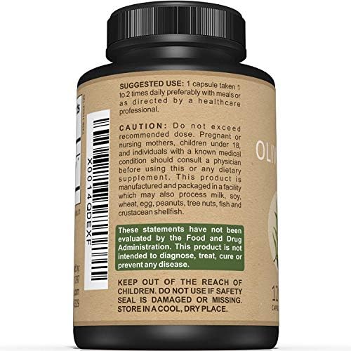 Premium Olive Leaf Extract Capsules – Standardized To 20% Oleuropein – Super Strength Olive Leaf Exact Supplement Supports Immune System & Cardiovascular Health – 750mg Per Capsule – 120 Capsules