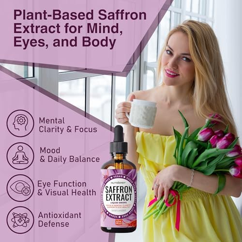 Saffron Extract Drops - Pure Saffron Liquid Supplement for Mood, Focus & Antioxidant Support - Non-GMO Vegan Alcohol-Free Sugar-Free - 4 fl oz (120 mL)