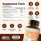Turmeric Curcumin Supplement with Ginger Root for Joint Support, Digestive & Gut Health - Contains Organic Turmeric Curcumin with Black Pepper (Bioperine) for Enhanced Absorption - 60 Capsules, 2 Pack