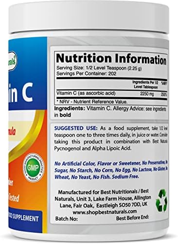 Best Naturals 100% Pure Vitamin C Powder Non-GMO 1 lb (454 Grams) Powder (Also Called Ascorbic Acid) (1 LB (Pack of 3))