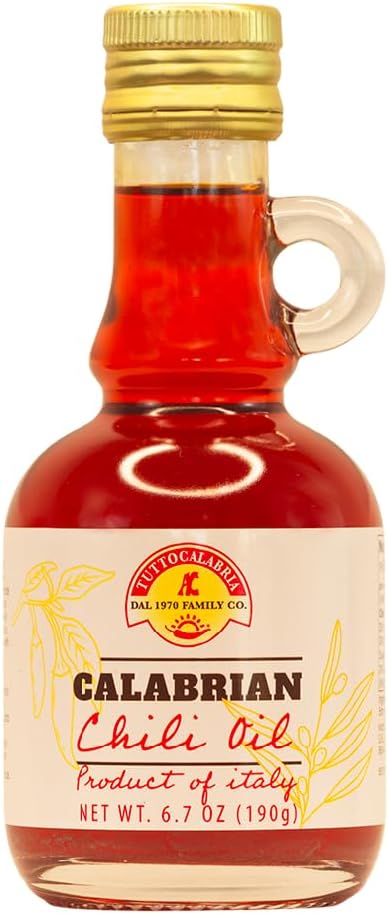 TuttoCalabria, Calabrian Chili Pepper Infused Oil, Calabrian Peppers infused with 100% Extra Virgin Olive Oil, 200 ml 6.7 oz