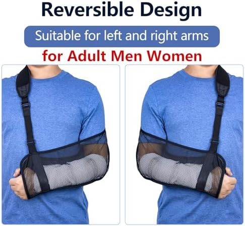 Mesh Arm Shoulder Sling with Adjustable Strap Breathable Shoulder Sling Immobilizer for Adult Men Women Wrist Hand Elbow Arm Injured (Black)