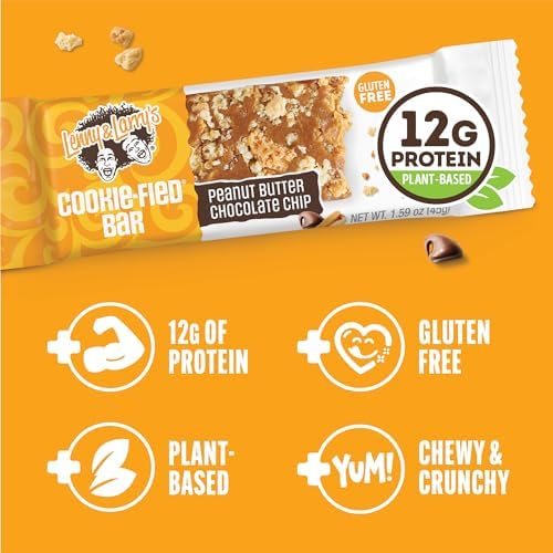 Lenny & Larry's Cookie-fied Protein Bar – Peanut Butter Chocolate Chip Vegan 9x45g – Healthy Snacks with 12g Plant Protein & 5g Fiber – Gluten Free Power Bar, Non-GMO & Vegan