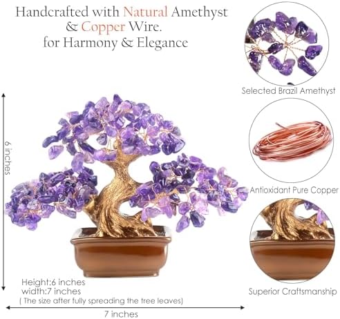 Amethyst Crystal Tree Bonsai – Handmade Tree of Life with Natural Amethyst Gemstones – Feng Shui Money Tree Chakra Healing, Spiritual Growth & Positive Energy Decor Gift 6 Inches