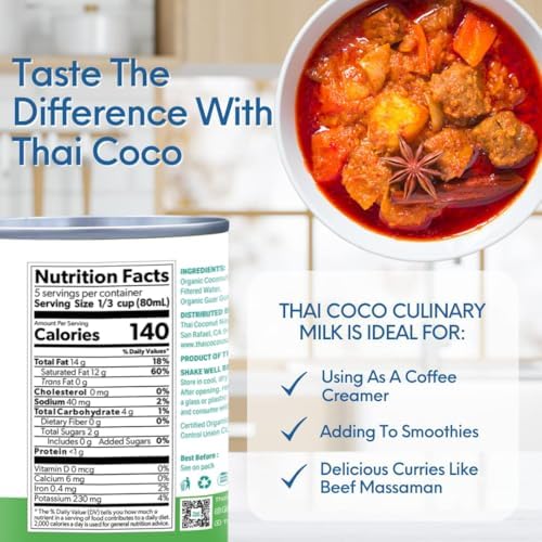 Thai Coco Organic Coconut Milk Full Fat Unsweetened 13.5 fl oz 6 Pk