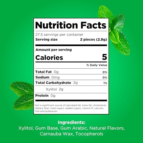 PUR Gum | Aspartame Free Chewing Gum | 100% Xylitol | Natural Spearmint Flavored Gum, 55 Pieces (Pack of 1)