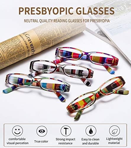 Reading Glasses 4 Pairs Fashion Ladies Readers Spring Hinge with Pattern Print Multicolor Eyeglasses for Women +1.75