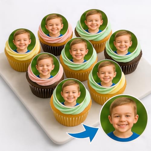 30 Personalized Edible Kid Cupcake Toppers – Add Your Photo – Custom Image Sugar Circles for Cupcakes – Birthday Party Decorations – Premium Edible Prints
