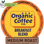 The Organic Coffee Co. Compostable Coffee Pods - Breakfast Blend (36 Ct) K Cup Compatible, Medium Roast, USDA Organic